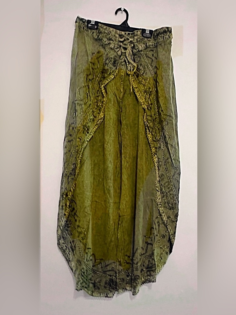 Olive Green Embroidered Layered Pants